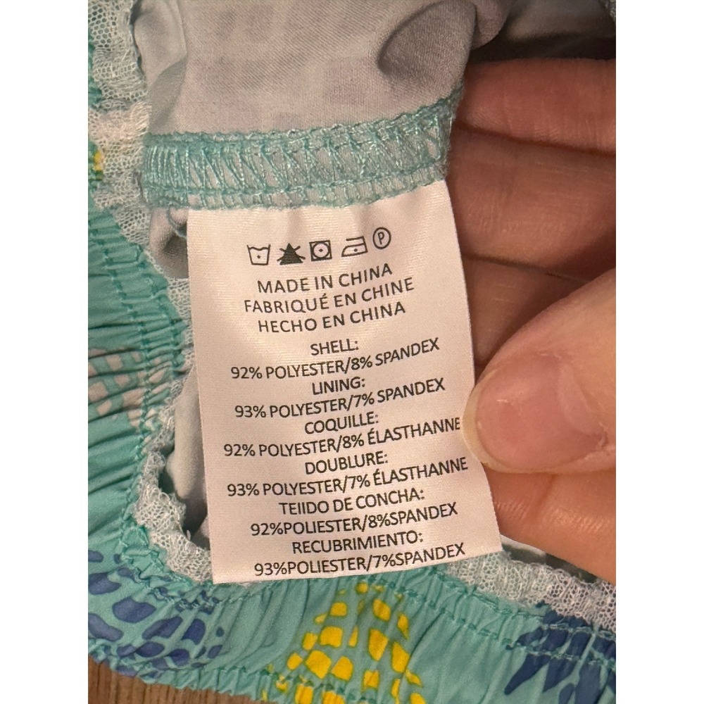 Rainforest Shorts Mens Medium Swim Trunks Blue Green Yellow Tie Waist Pineapples - Picture 7 of 14